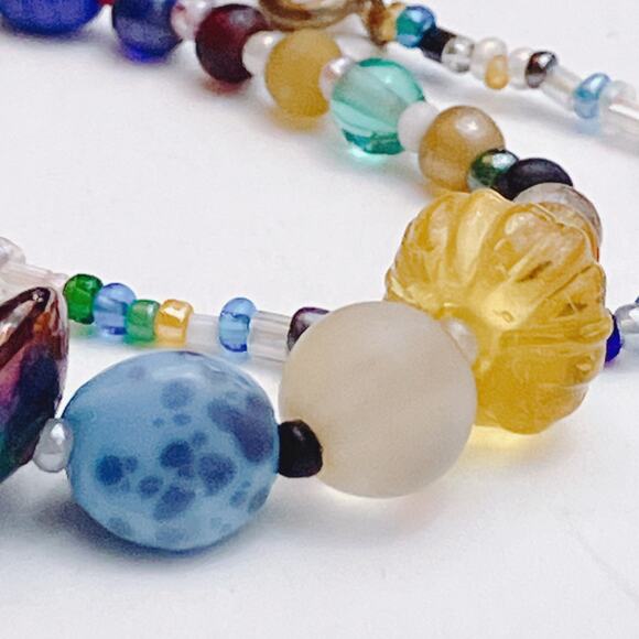 VTG Mid Century Glass Bead Necklace Boho Artisan Murano Style Lampwork 60s 70s - Picture 2 of 15